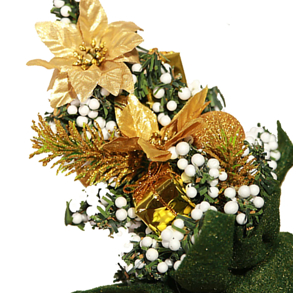 Cloth Ribbon Jingle Bell Christmas Pine Tree Desk Small Mini Xmas Craft Decoration Home Office Show Window Ornament Gift