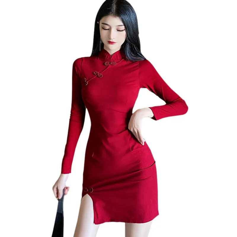Women's Chinese Retro Cheongsam Chinese style Skinny Mini dressStreetwear Sexy Vintage Harajuku Spring Women Clothing Slim 2021