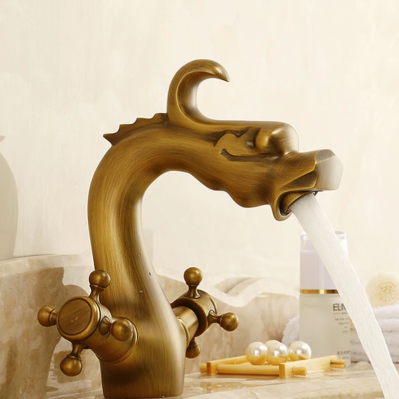 Chinese Traditional Style Brass Hot And Cold Switching Bathroom Basin Faucet Golden Dragon Black | Обустройство дома