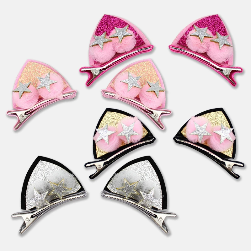 

2pcs/set Shiny Sequin Pretty Hair Clips For Girls Rainbow Flower Glitter Cat Ears Bunny Barrette Hair Accessories Headwear Girls
