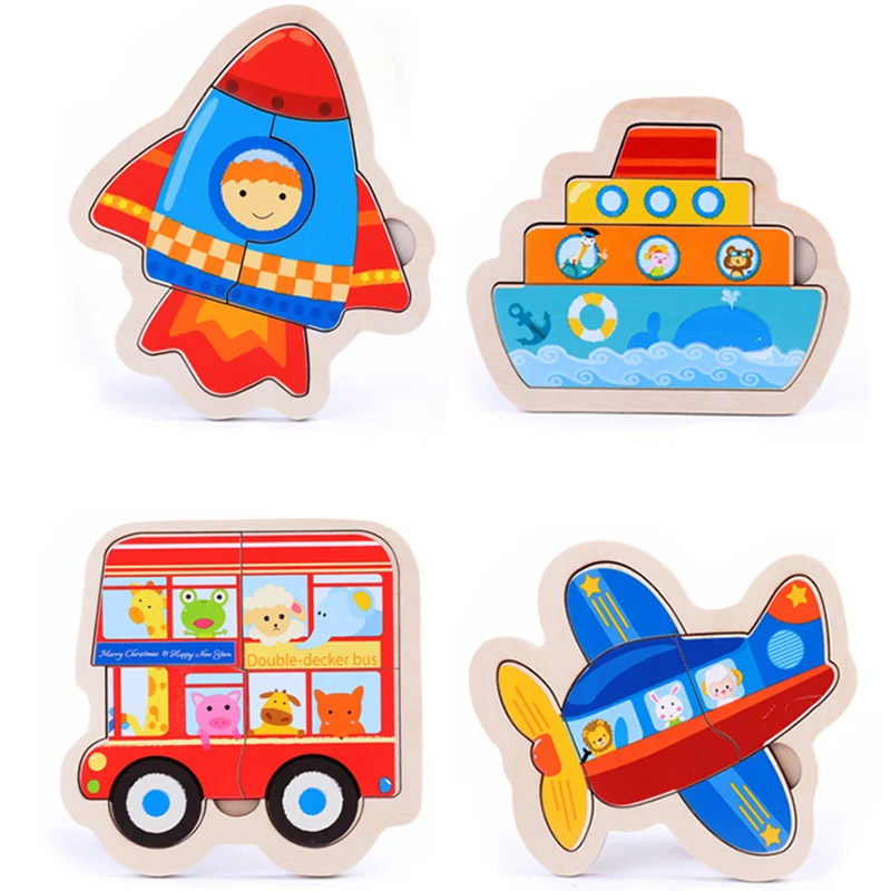 

Wooden Baby Toy 3D Puzzles Jigsaw Board Colorful Animals Vehicles Fruts Cartoon Shapes Puzzle Toy for Children Baby Boys Girls