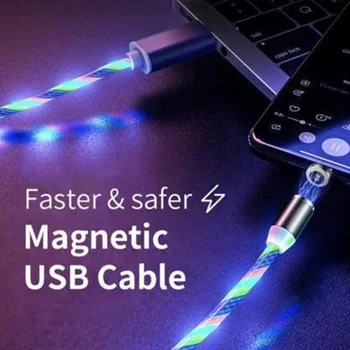 

Glowing LED Magnetic 3 in 1 USB Charging Cable Fast Charge Data Cable Compatible with All Phones NC99