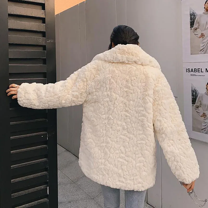 Зимняя женская куртка из искусственной овечьей шерсти, плотное теплое пальто из искусственного меха с длинным рукавом и роговыми пуговицами, модная повседневная Уличная одежда OL, женская одежда