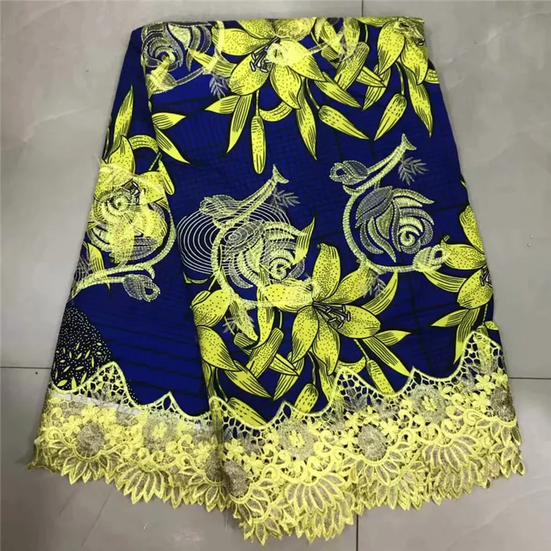 

Ankara Wax Mix Cord Lace Fabrics With Stones African Wax Print Fabric With Nigerian Embroidery Lace For 100% cotton dress!AE62
