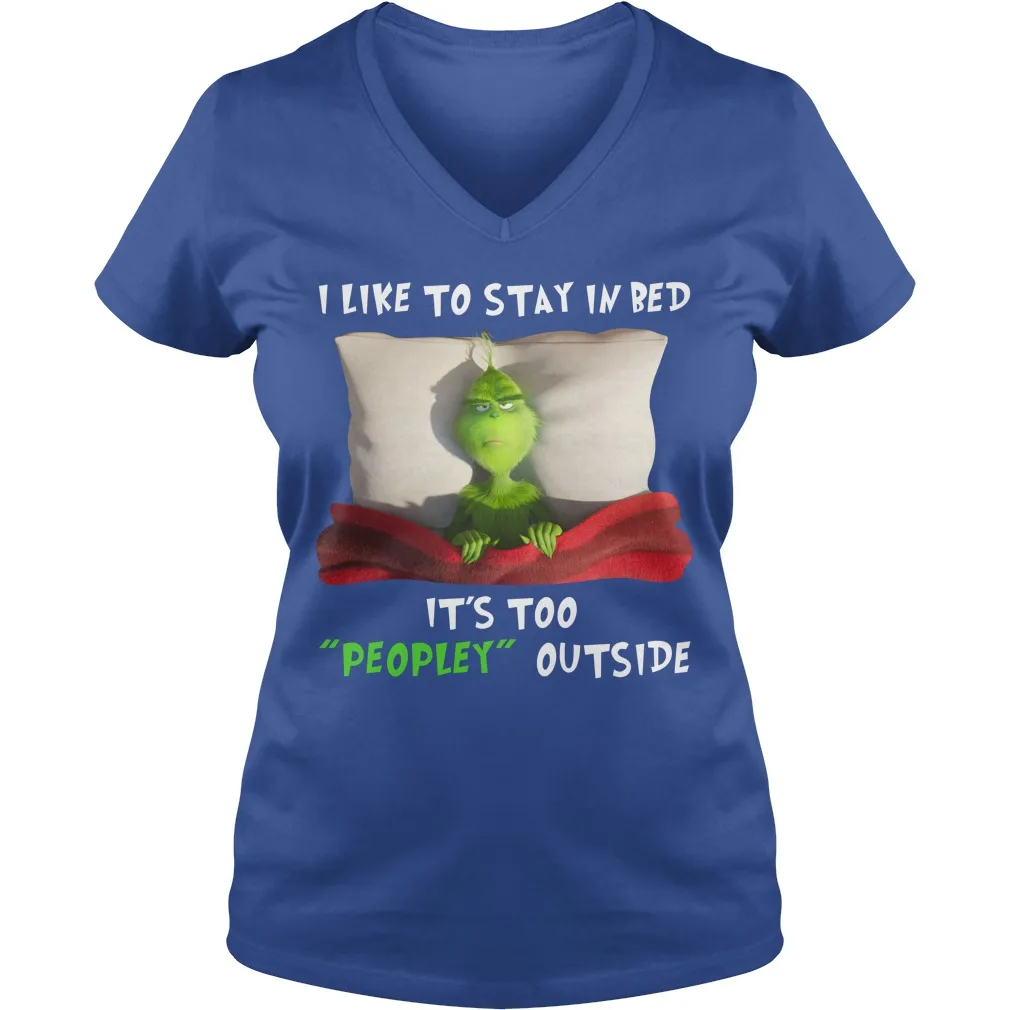 Специальный Grinch я люблю оставаться в кровати это слишком пиопли снаружи Рождество женская футболка с v-образным вырезом