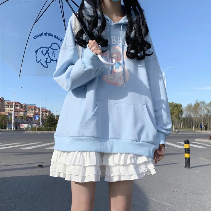 Retro stitched cartoon Pullover 2021 waffle Plush embroidered Lapel loose  Hoodie women - AliExpress