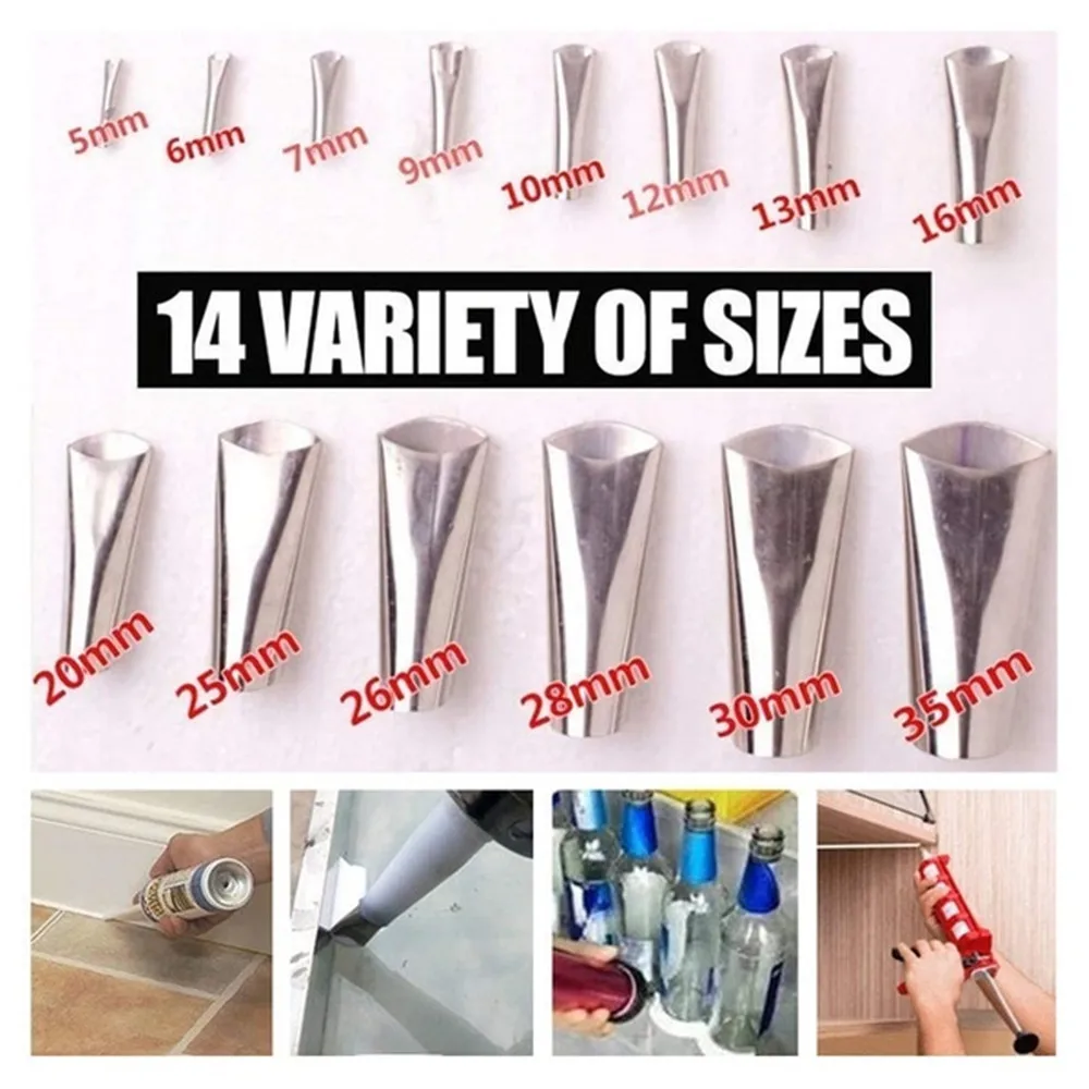 

14pcs Stainless Steel Sealant Finish Tool Kit Caulking Finisher Caulk Nozzle Applicator for Kitchen Bathroom Window Sink Joint