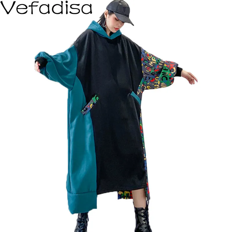 Vefadisa, женское платье с капюшоном большого размера,, Весна и зима, пэчворк, пуловер, платье, свободный свитер, платье, бренд Tide QYF1660