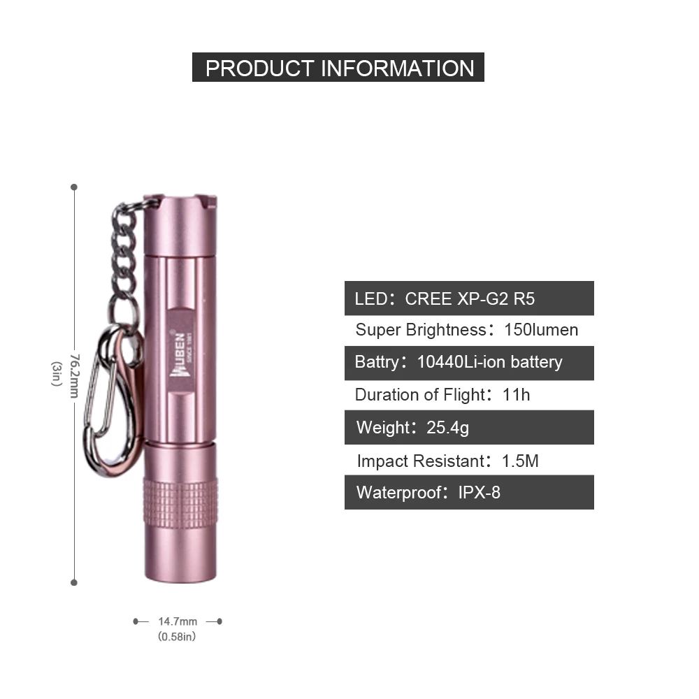WUBEN E501 Mini LED Flashlight Pocket flashlights Portable led Lantern USB Rechargeable Lamp Key Light Zoomable Waterproof Torch