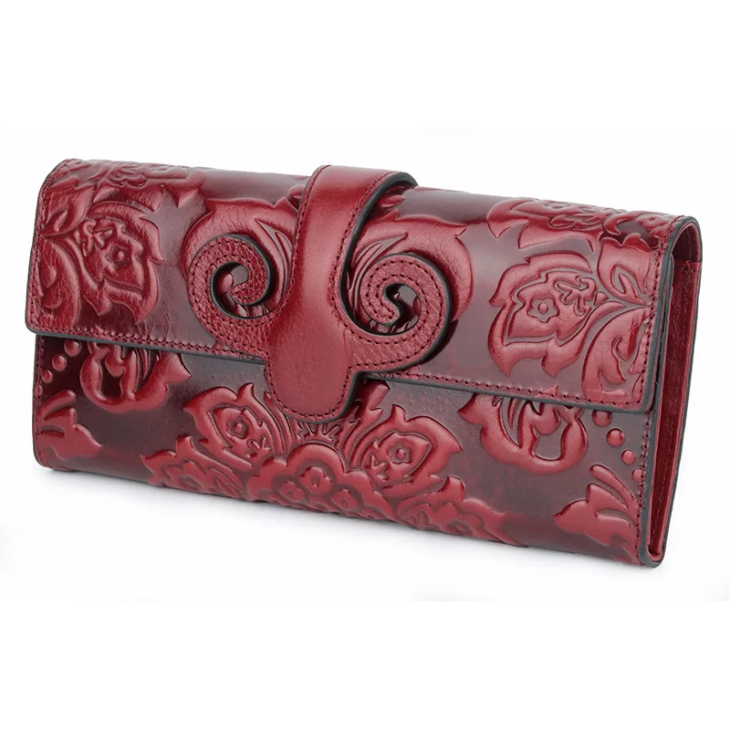 

2020 New Hot Top Layer Wax Leather Long Style for Women Wallet Vintage Clutch Bag Embossed Women Clutch Bag wallet women purse