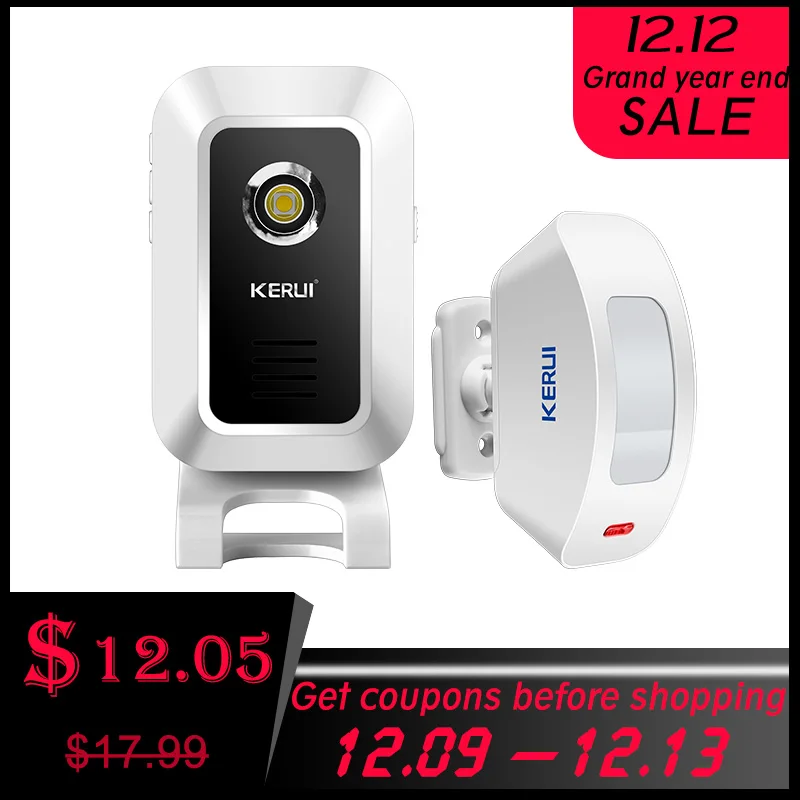 Price KERUI Wireless 433MHz Curtain PIR Motion Wireless Strobe Light Welcome Chime Doorbell Burglar Alarm System