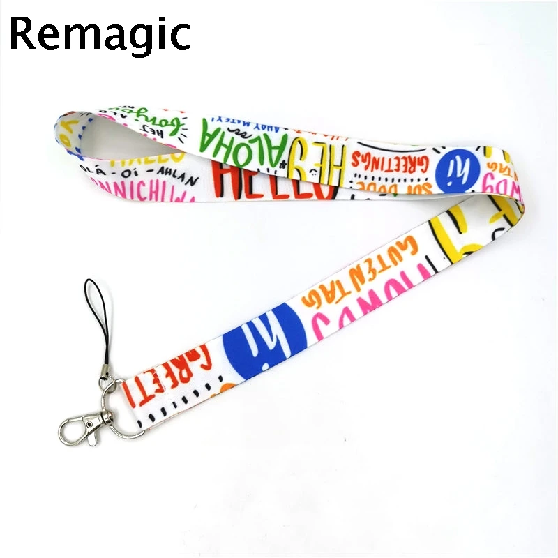 

Hello Different language versions Neck Strap Lanyards ID badge card holder keychain Mobile Phone Strap Gifts webbings