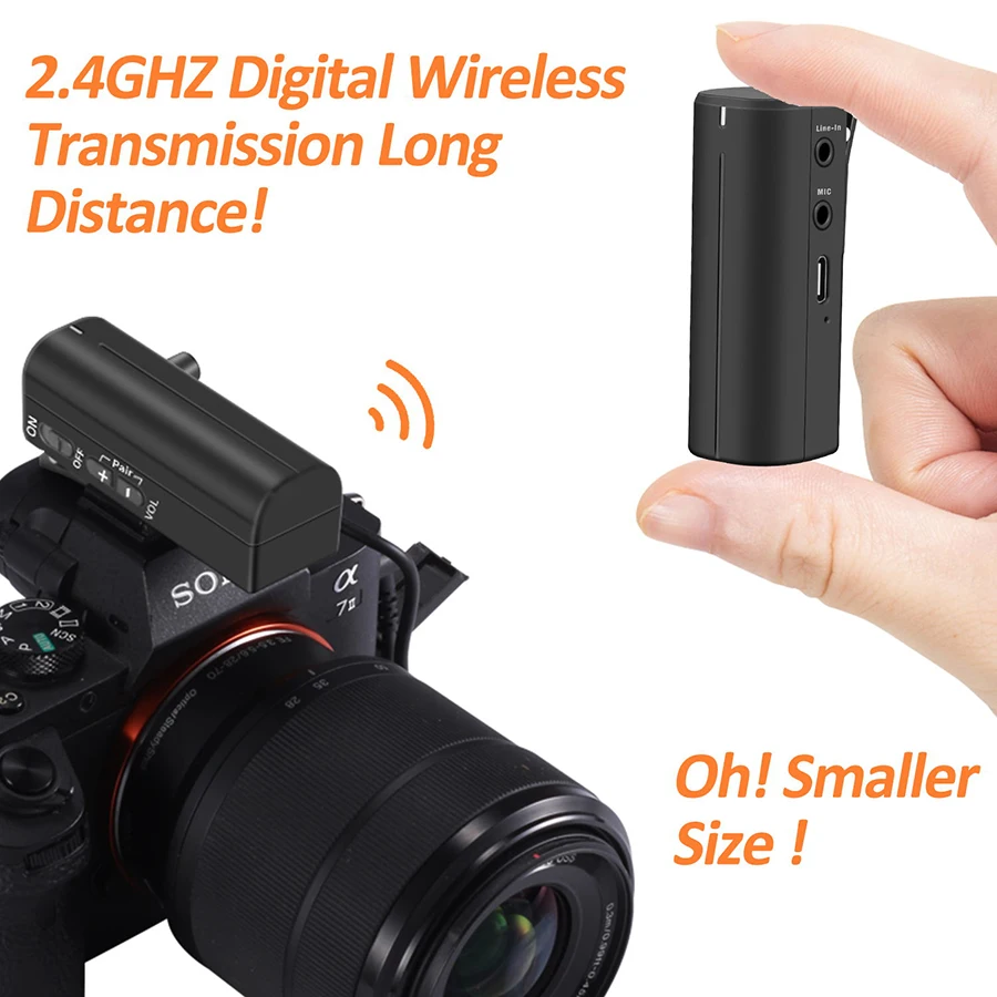 2,4 GHz trådløs lavalier-optagelsesmikrofon med indbygget batteri og sender/modtager til kamera, telefon, vlog-interview_voghion.com