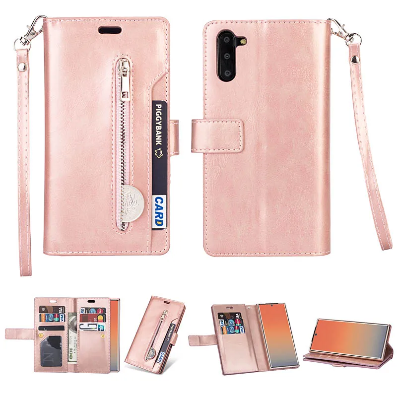 

Zipper Wallet 9 Card Pocket PU Leather Case For Samsung S7 Edge S8 S9 S10E Note 8 9 10 A6 Plus J3 J4 J5 J6 J7 J8 A5 A7 2017 2018