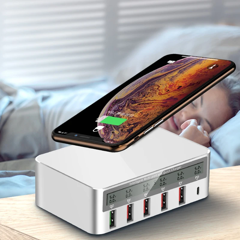 Портативный Зарядное устройство USB Multi функция быстрой зарядки 3,0 станция для зарядки с USB док-станция для Светодиодный Дисплей Тип C умная розетка 100 Вт 6 Порты Зарядное устройство концентратор