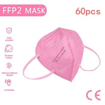 

60PCS Pink KN95 Face Mask Dusrproof Filter Mask FFP2 FFP3 Reusable Facial Protection Safety Breathable Protective Mouth Masks
