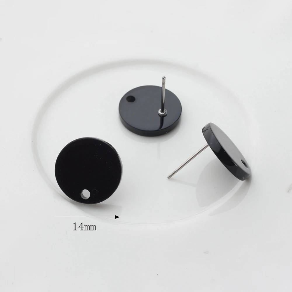 Acryl Ohrstecker Schwarz Runde Basis Ohrringe Stecker 12MM 14MM 16MM 10 teile/los Für DIY Schmuck Ohrringe machen Zubehör – Detail 2
