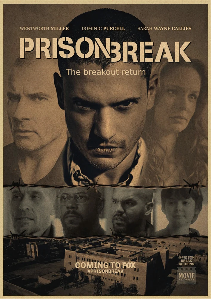 Movie Poster Home Decor Posters Wall Hangings Decor Prison Break Classic Movie Kraft Paper Poster Bar Cafe Living Room Dining room Wentworth Miller
