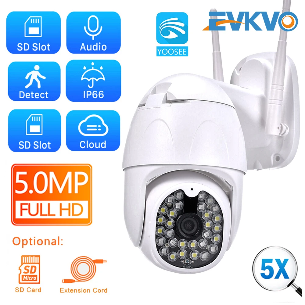 EVKVO 5MP 30 СВЕТОДИОДНАЯ Беспроводная купольная камера водонепроницаемая 360