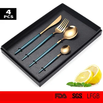 

4PCS Gold Cutlery Set Tableware Flatware Set Dinnerware Stainless Steel Mirror Polishing Western Forks Spoon Knive Holiday Gift