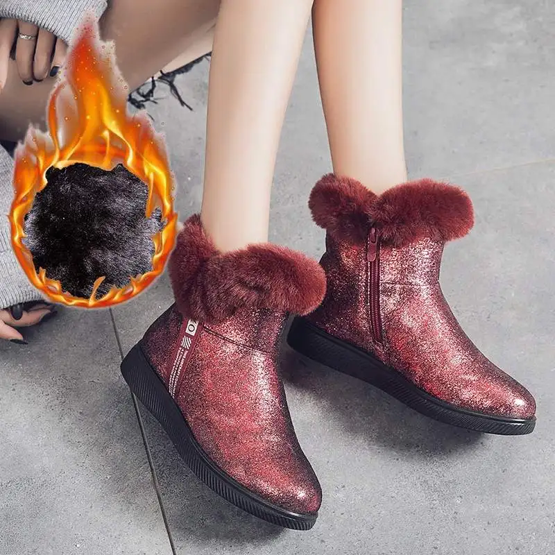 Winter New Women's Boots Sequins Snow Boots Women's Warm Thick Bottom Boots Plus Velvet Cotton Shoes Large Size Women's Shoes