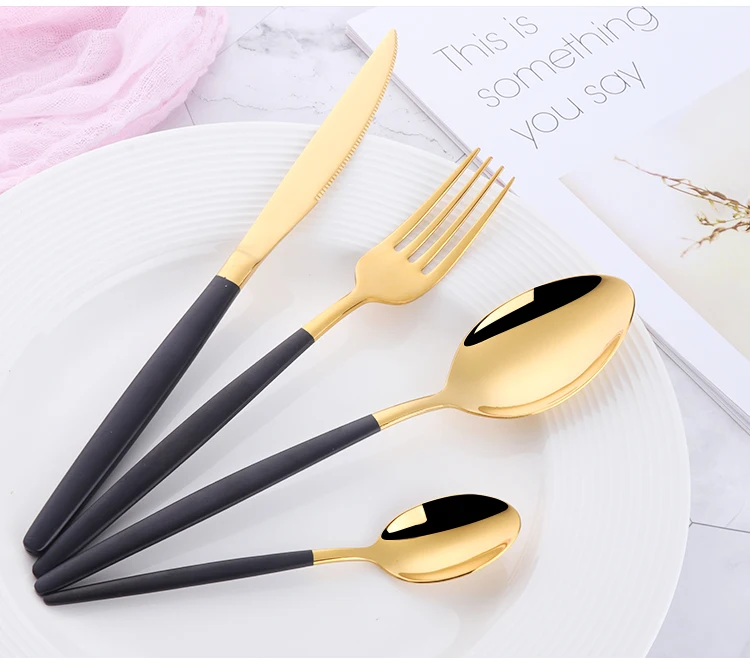 4Pcs Flatware Set Gold Cutlery Sets Stainless Steel Spoon Salad Fork Knife Dessert Tea-spoon Steak Snack Tools Dinnerware Set