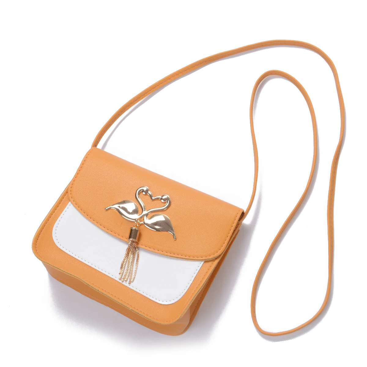 

2020 Women Fashion Color Block Crossbody Bag Swan Tassel Decor Shoulder Flag Bags Ladies Small PU Leather Handbags