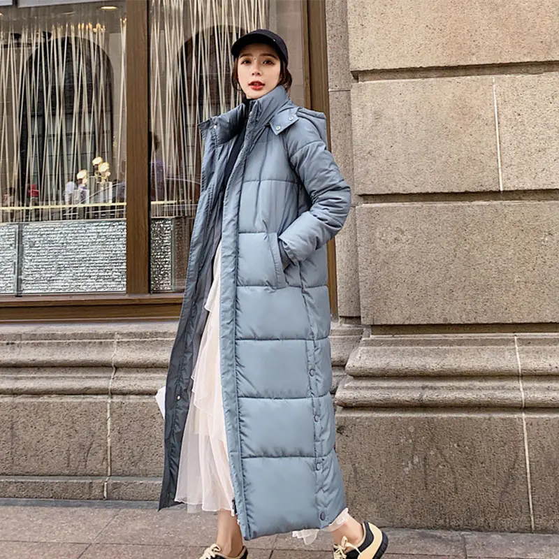 

Winter Hooded Women Long Parkas Coat Korean Down Cotton Padded Casual Female Jacket Solid Fashion Thick Warm Ladies Outwear