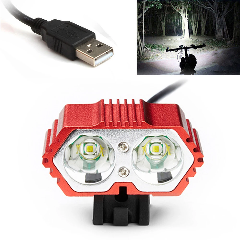 Мощный перезаряжаемый USB велосипедный светильник 2* T6 светодиодный передний велосипедный головной светильник водонепроницаемый велосипедный светильник двойные лампы для велоспорта без аккумулятора