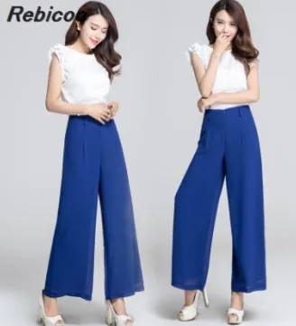 

New Womens Wide Leg Pants Summer Loose Thin Brand Women Pants Chiffon Zipper Style Ladies Baggy Pants Black White XS S 3XL 4XL