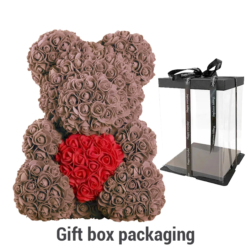 Brown with Box Дропшиппинг 40 см красный плюшевый мишка розы искусственный Рождественский подарок коробка для женщин подарок на день Святого Валентина плюшевый медведь - Цвет: Brown with Box
