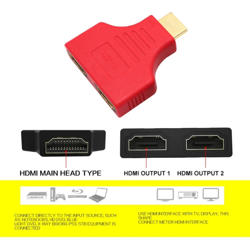 Сплиттер для HDMI Мужской на 2 HDMI Женский 1080P 1 в 2 Переключатель удлинитель адаптер конвертер