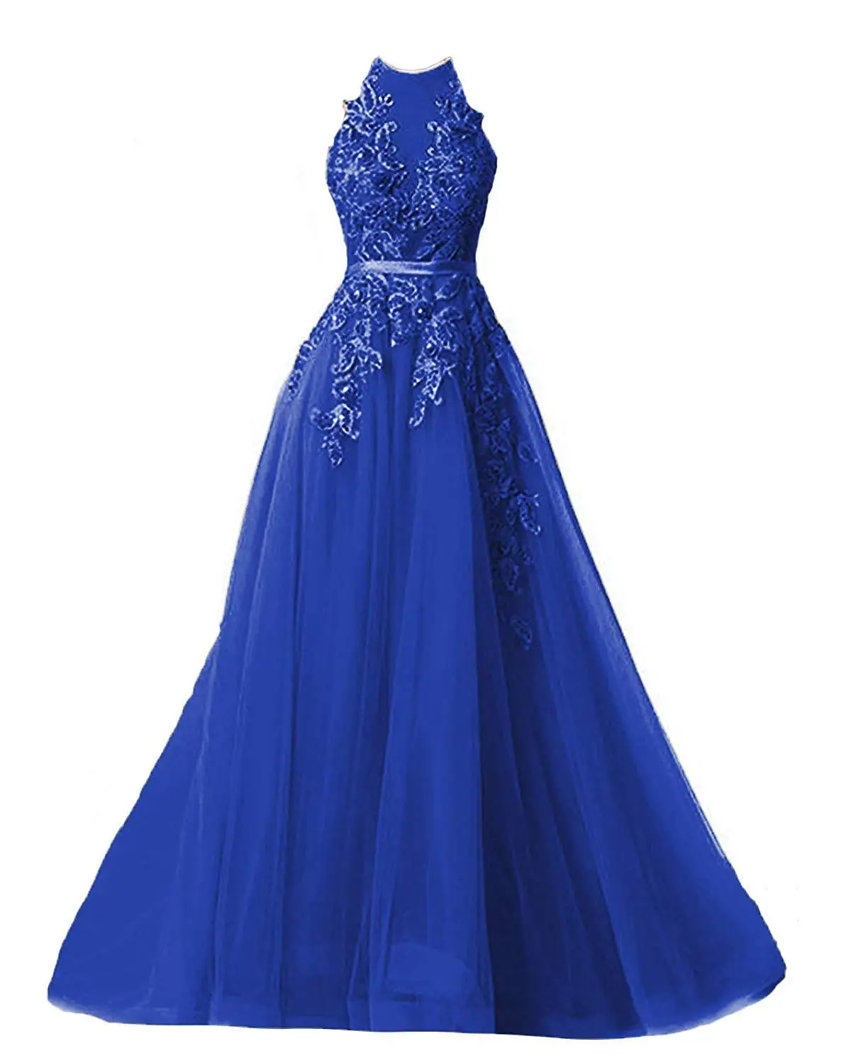 royal blue Женские кружевные винтажные платья на выпускной с лямкой на шее,, с аппликацией, с открытой спиной, вечернее, официальное, Длинное Платье Макси - Цвет: royal blue