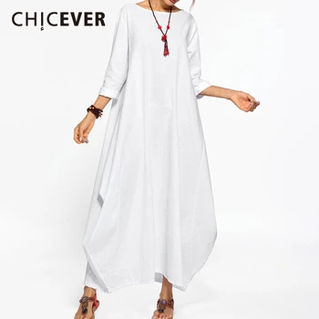 

CHICEVER Vintage Irregular Women's Dress O Neck Long Sleeve Plus Size Loose Maxi Dresses Female 2020 Summer Fashion Clothes New