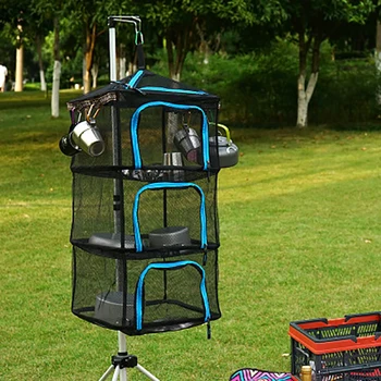 

New outdoor folding drying net camping storage basket hanging camping storage basket with zippers