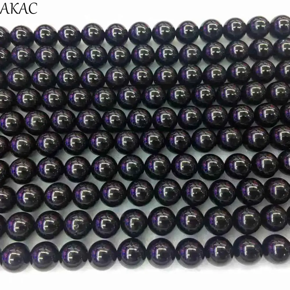 

AKAC 6-8mm natural black spinel smooth round loose beads for diy making