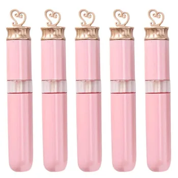 

5 Pieces 6ml Pink Empty Lip Gloss Tubes Gold Heart Shape Top,Lipstick Cosmetic Packaging Container