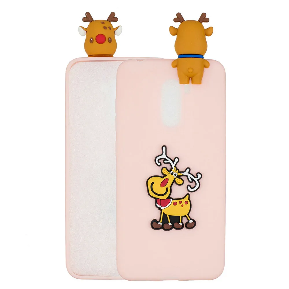 Christmas Cover For Xiaomi MI A1 A2 Pocophone F1 Cartoon NEW YEAR Gift TPU Case for Redmi 4X S2 Note 4 Soft Silicone Cover - Color: Pink elk