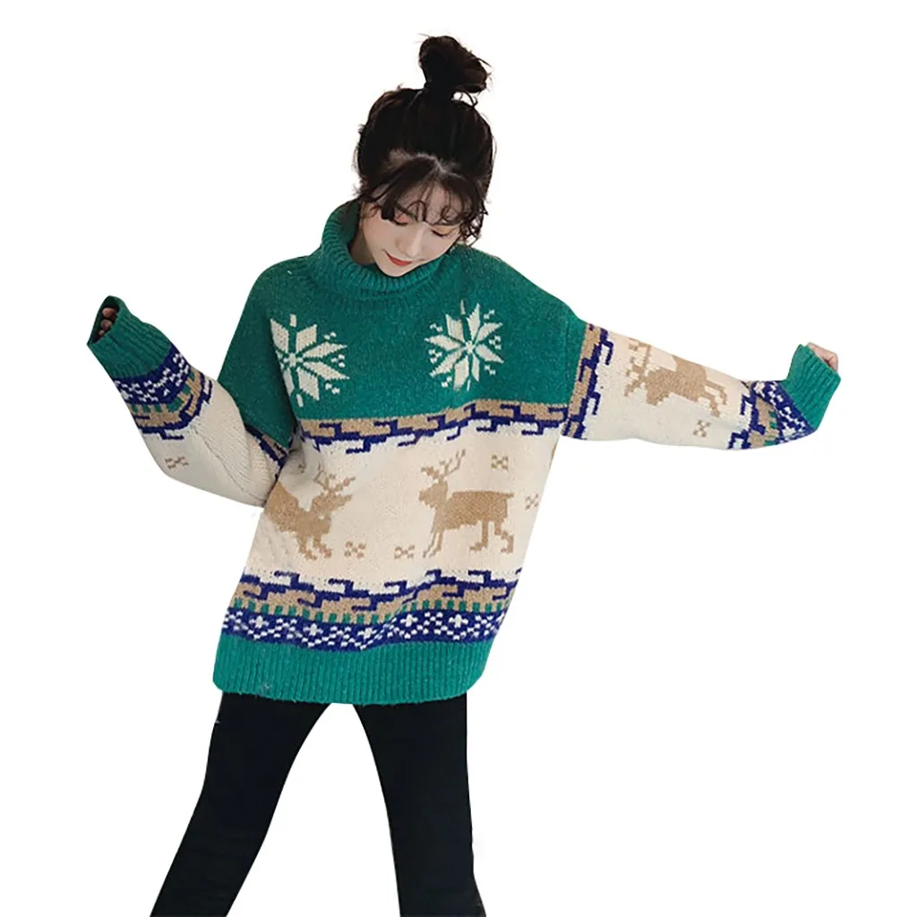 Pull femme nouveaute, Рождественский свитер для женщин, круглый вырез, длинный рукав, веселый принт с рождественским лосем, вязаный свитер, пуловер, Джерси
