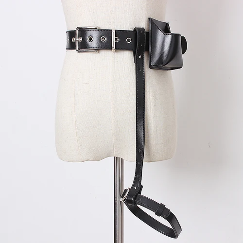 Black PU Leg Strap Garter Faux Leather Harness Waist Belts Punk Harajuku Waist Bag for Cigarette Case Sexy Street Waistband - Color: Black