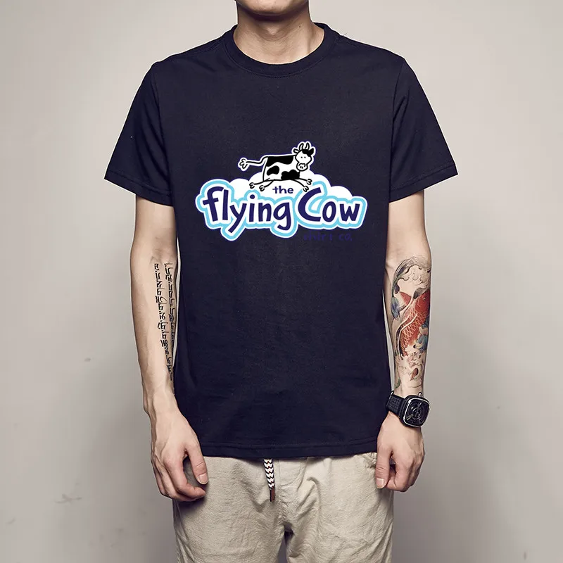 

Flying Cow t-shirts men t shirts Harajuku Funny Print Tshirt Men Hip Hop 100% Cotton Streetwear Tee Shirt Homme Tops tees S-3XL