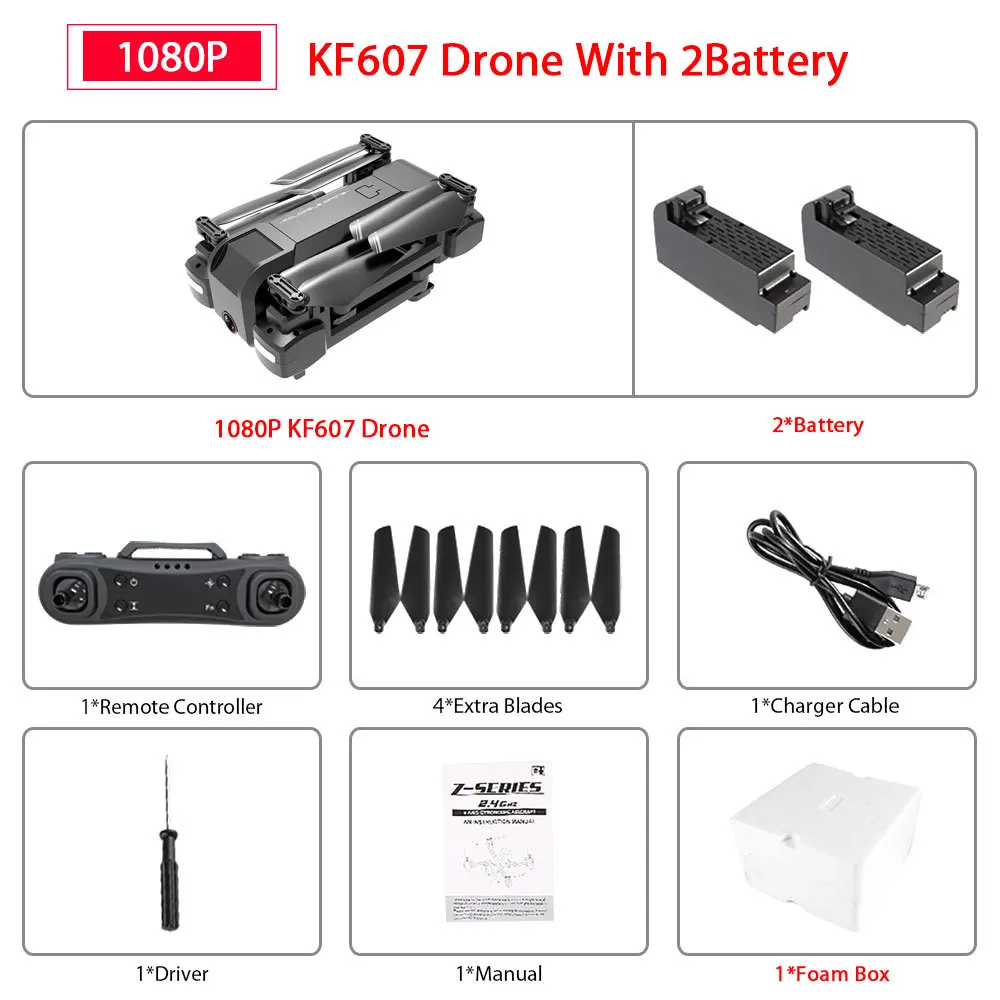 1080P 2B Foam Box KF607 WI-FI FPV RC складной Дрон широкоугольная HD 1080P 4K Камера «Безголовый» режим оптического потока давление, высота над уровнем моря удерживают Квадрокоптер - Цвет: 1080P 2B Foam Box