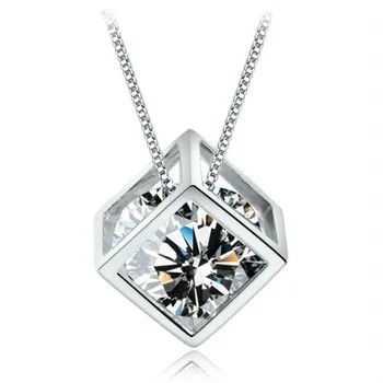 

Square Zircon Pendant Necklaces For Women Trend Single Layer Short Clavicle Chain 925 Sterling Silver Girls Jewelry SAN223