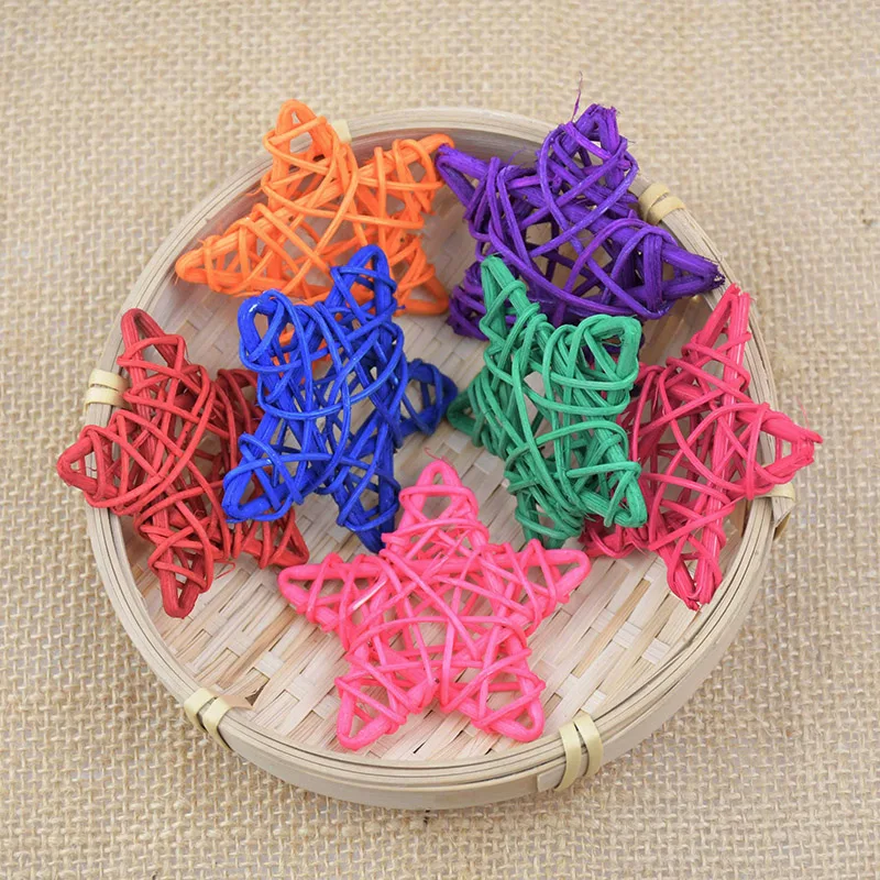 20Pcs 6cm Star Sepak Colorful Takraw Christmas Wedding Home Birthday Party Decoration DIY Artificial Straw Ball Kids Toys