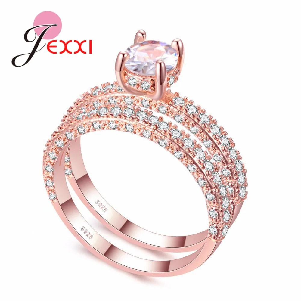 Rose Gold Color 04 Новые модные кольца для помолвки из стерлингового серебра 925 пробы с когтями для женщин с кубическим цирконием элегантное кольцо S90 металлические украшения для свадьбы - Цвет основного камня: Rose Gold Color 04
