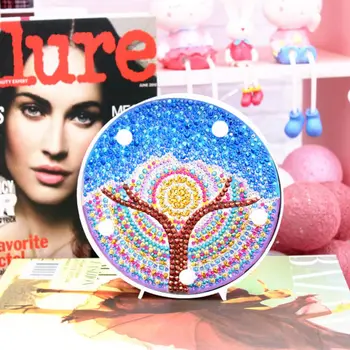 

Blue Tree Diamond Painting with LED Lights DIY Special Shaped Full Drill Crystal Diamond Drawing Bedside Lamp for Home Decoratio