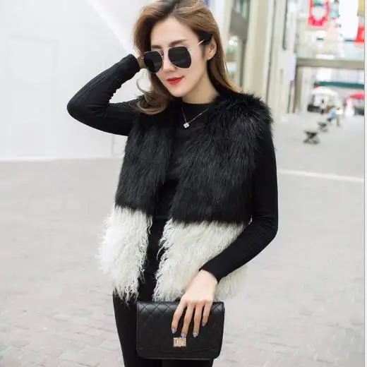 black padded cotton Меховые женские пальто из искусственного меха женский жилет из искусственного меха Зимний короткий меховой жилет пальто без рукавов Верхняя одежда размера плюс меховые куртки M904 - Цвет: black padded cotton