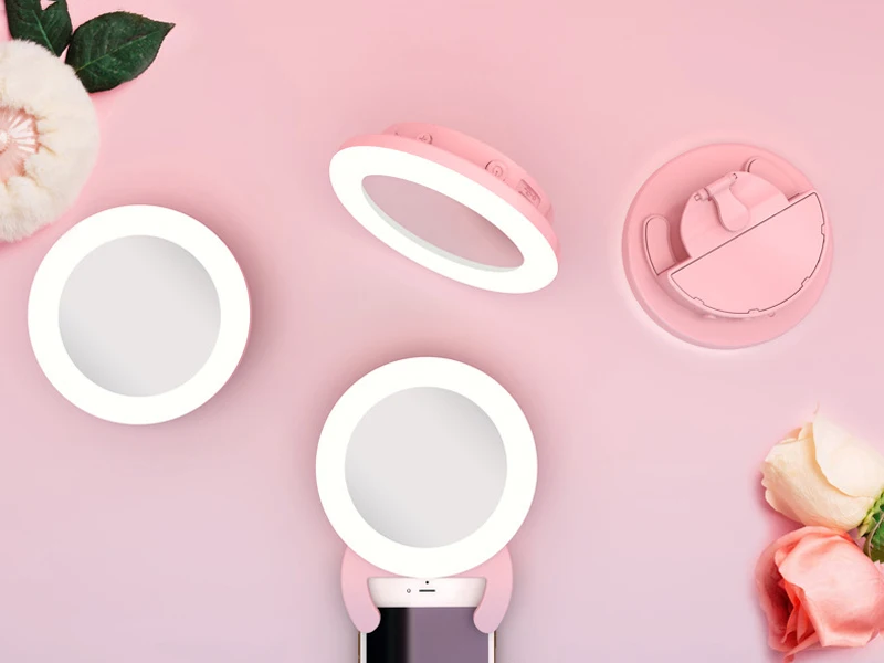 Круглый светодиодный зеркало для макияжа, зарядка через usb, зеркало для макияжа, светильник для мобильного телефона, компактное зеркало для путешествий, светильник, зеркало для макияжа