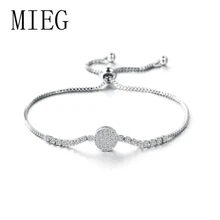 MIEG бренд проложить Установка кубического циркония CZ Кристальные, круглой формы Регулируемые скользящие браслеты из розового золота/родия серебряные цвета