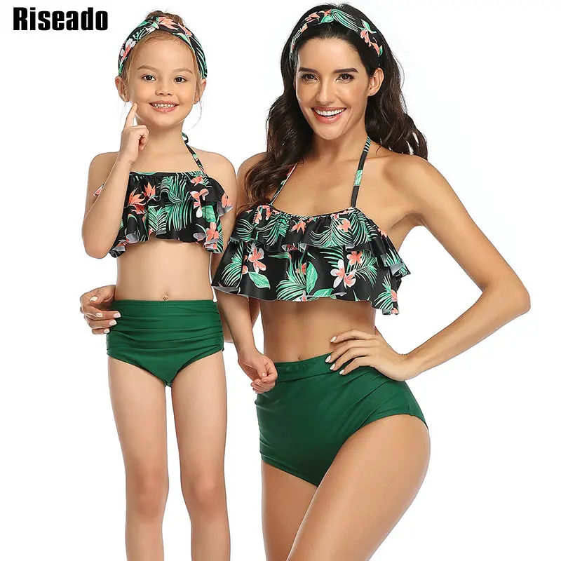 

Riseado High Waisted Bathing Suits Ruffled Swimsuit Mother and Daughter Bikinis 2020 New Beachwear Sexy Halter Bikini Set